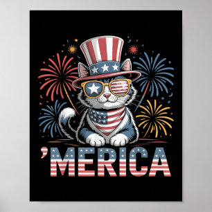 かわいい愛国猫 アメリカ 4th of July 記念日 ポスター