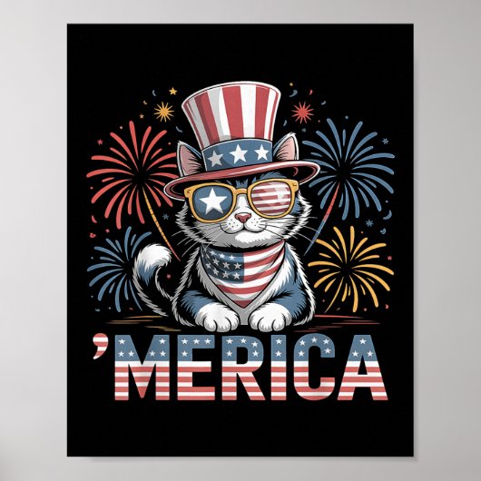 かわいい愛国猫 アメリカ 4th of July 記念日 ポスター (正面)