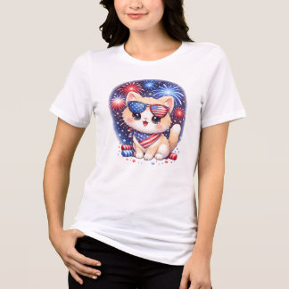 かわいい愛国猫 7月4日 カワイイ トライブレンドＴシャツ