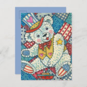 かわいい愛国的なテディベア、ボート&パッチワークキルト ポストカード (正面/裏面)