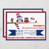 かわいい愛国的なフクロウ7月4日招待状 招待状 (正面/裏面)