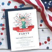 かわいい愛国的な赤白青の7月4日 招待状