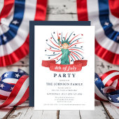 かわいい愛国的な赤白青の7月4日 招待状