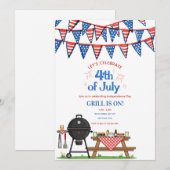 かわいい愛国的な7月4日のBBQパーティー招待状 招待状 (正面/裏面)