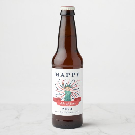 かわいい愛国赤白青7月4日 ビールラベル (正面)