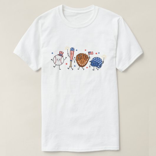 かわいい愛国野球フレンド アメリカ独立記念日 USA Ba Tシャツ (デザイン正面)