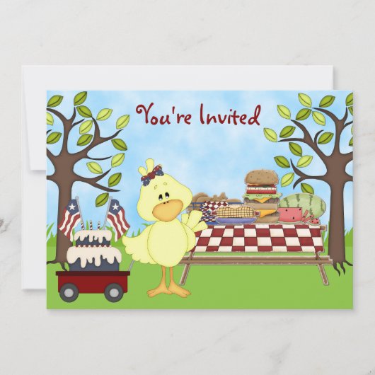 かわいい愛国鳥ピクニック誕生日招待状～女子 招待状 (正面)