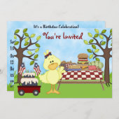 かわいい愛国鳥ピクニック誕生日招待状～女子 招待状 (正面/裏面)