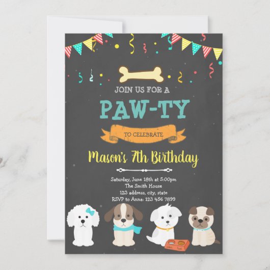 かわいい愛犬の誕生日シャワーの招待状 招待状 (正面)