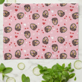 かわいい愛犬ピンク赤 キッチンタオル (折り畳み)