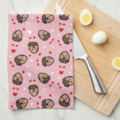 かわいい愛犬ピンク赤 キッチンタオル (四つ折り)
