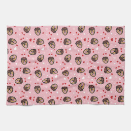 かわいい愛犬ピンク赤 キッチンタオル