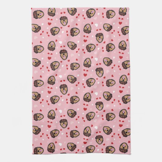 かわいい愛犬ピンク赤 キッチンタオル (縦)