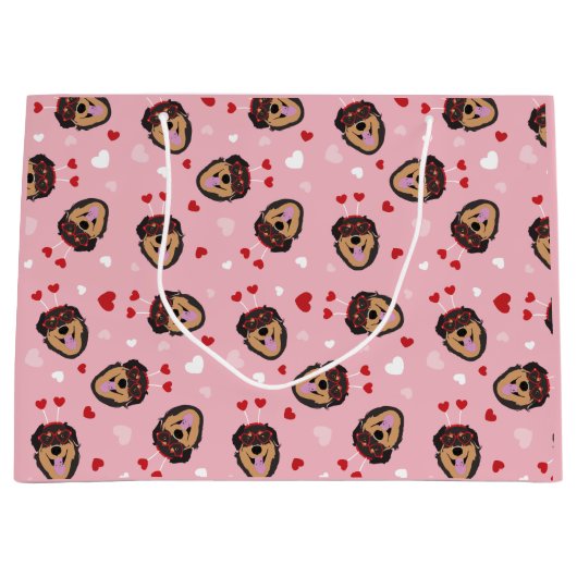 かわいい愛犬ピンク赤 ラージペーパーバッグ (正面)