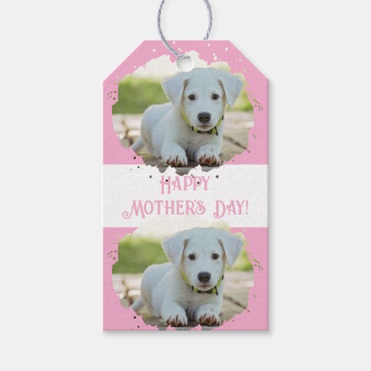 かわいい愛犬家パーソナライズされたフォトパターンピンク ギフトタグ (正面)