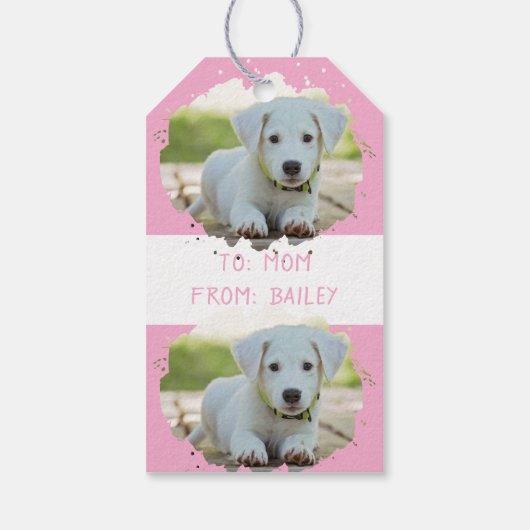 かわいい愛犬家パーソナライズされたフォトパターンピンク ギフトタグ (裏面)