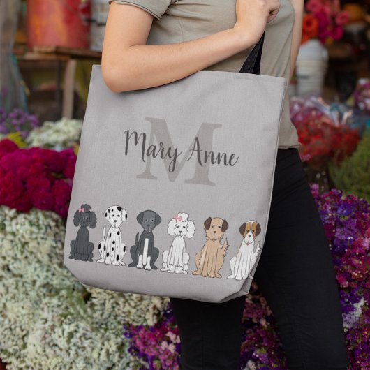 かわいい愛犬家モノグラムグレー トートバッグ