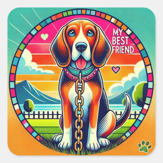 かわいい愛犬 スクエアシール (正面)