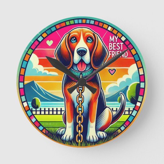 かわいい愛犬 ラウンド壁時計 (正面)
