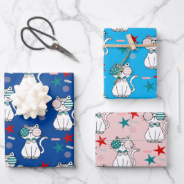 かわいい愛猫たちに星模様が振りかける ラッピングペーパーシート