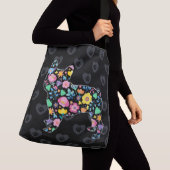 かわいい愛私のフレンチ・ブルドッグの花柄 クロスボディバッグ (クローズアップ)