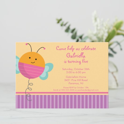 かわいい愛虫ののまわりにの誕生日のパーティの招待状 招待状 (スタンド正面)