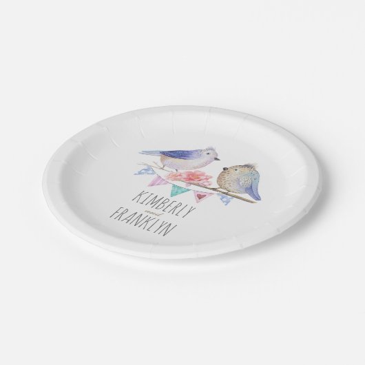 かわいい愛鳥のカップルの素朴な森林 ペーパープレート (アングル)