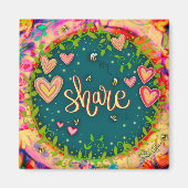 かわいい感動的共有ハートフローラおもしろい マグネット (正面)