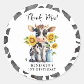 かわいい感謝してい牛モー農園動物の誕生日 ラウンドシール (正面)