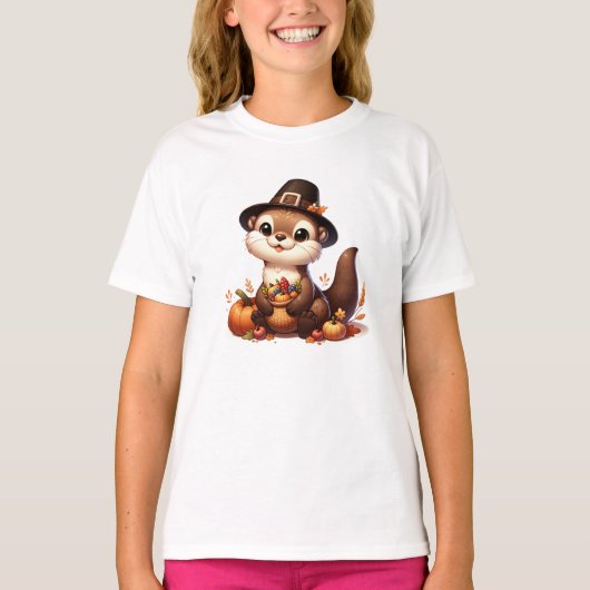 かわいい感謝のオッターの感謝祭 Tシャツ (正面)