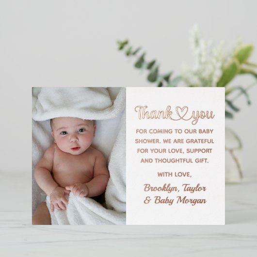 かわいい感謝のハートカスタム写真新生児シャワー 箔招待状 (立ち正面)