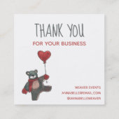 かわいい感謝テディベアメールトラックの水色 スクエア名刺 (裏面)