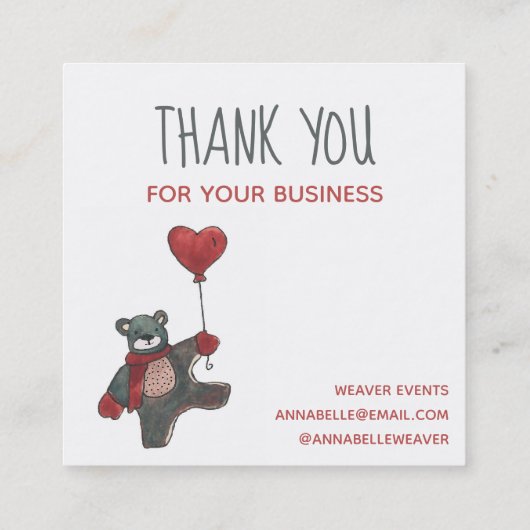 かわいい感謝テディベアメールトラックの水色 スクエア名刺 (裏面)