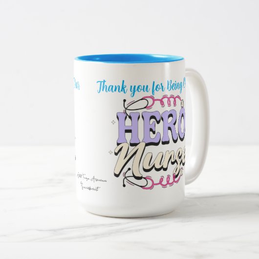 かわいい感謝ナースブルータイポグラフィパーソナライズ ツートーンマグカップ (正面右)