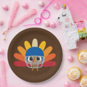 かわいい感謝祭のサッカーの七面鳥にメッセージを追加 ペーパープレート (パーティー)