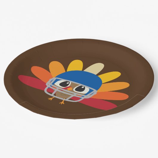 かわいい感謝祭のサッカーの七面鳥にメッセージを追加 ペーパープレート (アングル)