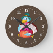 かわいい感謝祭の七面鳥の休日 ラウンド壁時計 (正面)
