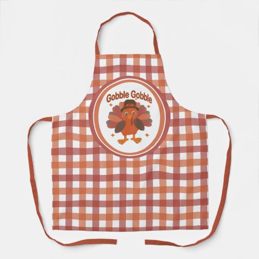 かわいい感謝祭の七面鳥の漫画 – "ゴブル・ゴブル" エプロン (正面)