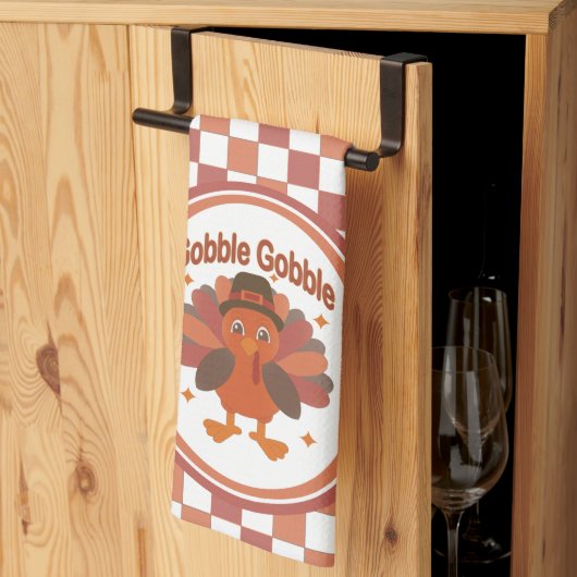 かわいい感謝祭の七面鳥の漫画 – "ゴブル・ゴブル" キッチンタオル (三つ折り)
