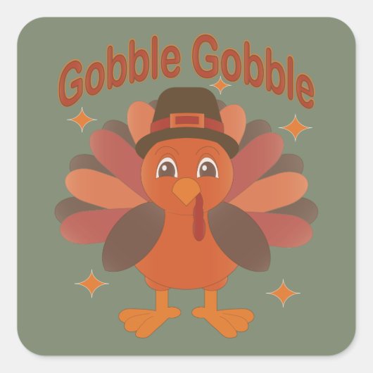かわいい感謝祭の七面鳥の漫画 – "ゴブル・ゴブル" スクエアシール (正面)