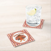 かわいい感謝祭の七面鳥の漫画 – "ゴブル・ゴブル" スクエアペーパーコースター (インサイチュ)