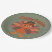 かわいい感謝祭の七面鳥の漫画 – "ゴブル・ゴブル" ペーパープレート (アングル)