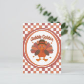 かわいい感謝祭の七面鳥の漫画 – "ゴブル・ゴブル" ポストカード (スタンド正面)