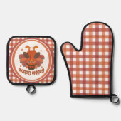 かわいい感謝祭の七面鳥の漫画 – "ゴブル・ゴブル" 鍋つかみ&鍋敷きセット (正面)