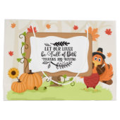 かわいい感謝祭の七面鳥の言葉芸術  ラージペーパーバッグ (裏面)