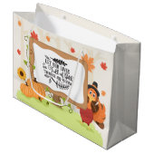 かわいい感謝祭の七面鳥の言葉芸術  ラージペーパーバッグ (正面アングル)