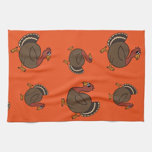 かわいい感謝祭の七面鳥オレンジ色のキッチンタオル キッチンタオル (横)