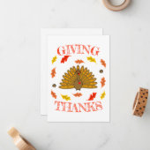 かわいい感謝祭の七面鳥 秋の葉どんぐり ノートカード (正面/裏面インサイチュ)