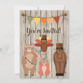 かわいい感謝祭の動物とトルコの誕生日 招待状 (正面)