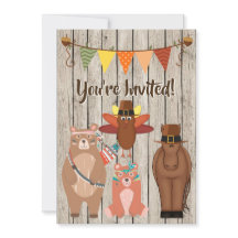 かわいい感謝祭の動物とトルコの誕生日